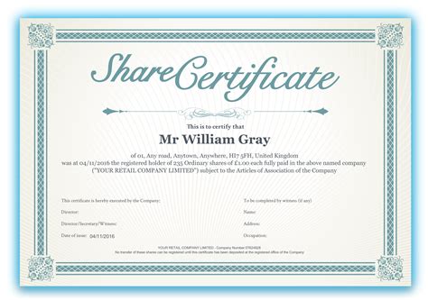 Free Company Share Certificate Template - Monte with regard to Share